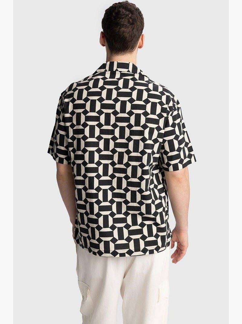 Camicia da uomo in popeline di cotone con stampa geometrica giesto Nero Bianco - Kiabi