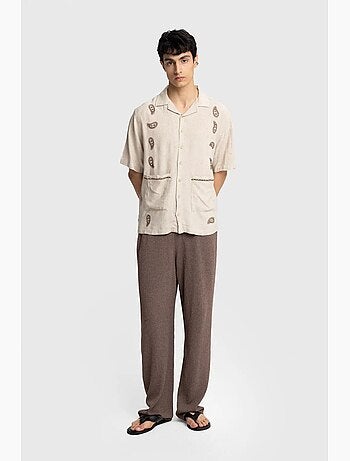 Camicia da uomo in popeline di cotone ricamata a maniche corte giesto