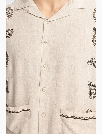 Camicia da uomo in popeline di cotone ricamata a maniche corte giesto
