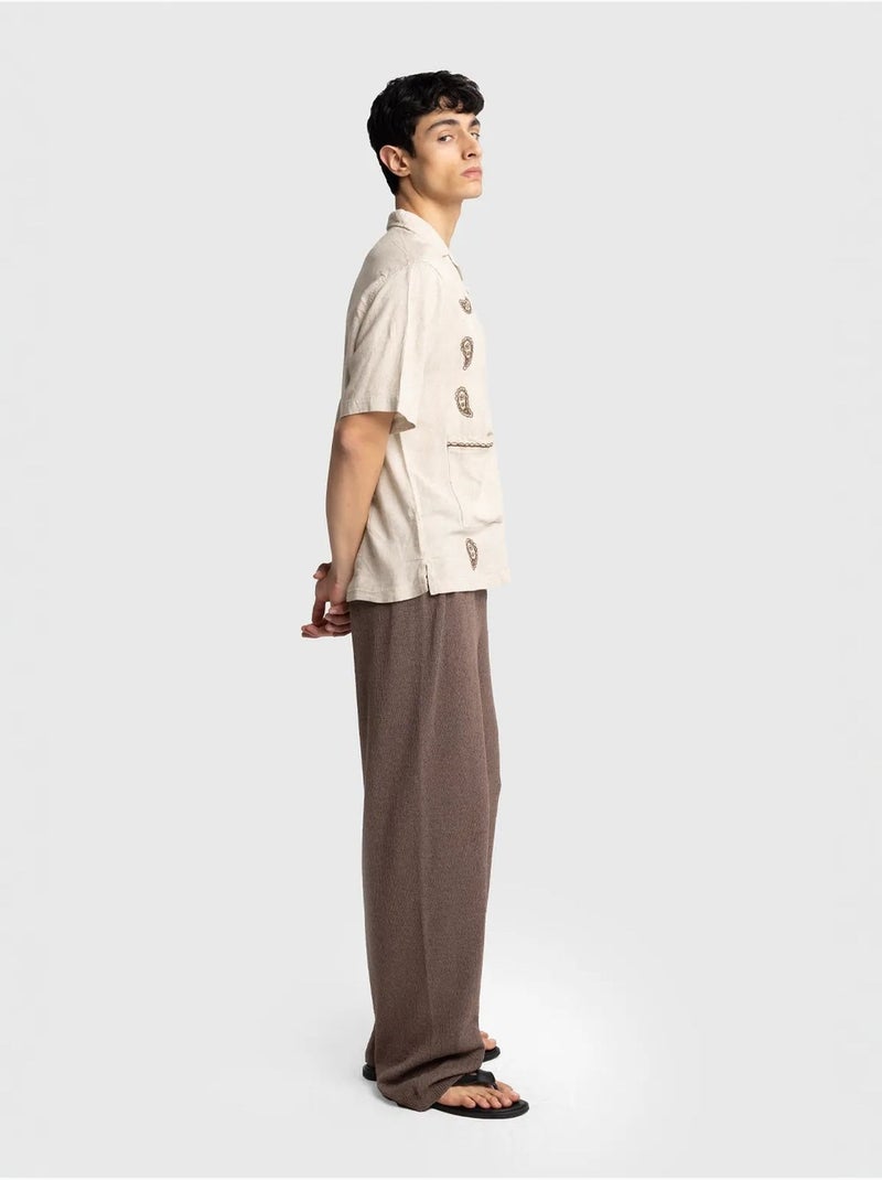 Camicia da uomo in popeline di cotone ricamata a maniche corte giesto Beige naturale - Kiabi