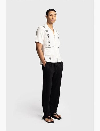 Camicia da uomo in popeline di cotone ricamata a maniche corte giesto