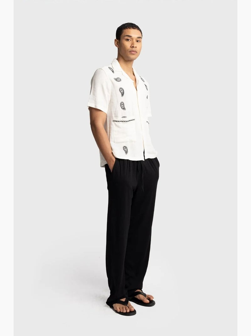 Camicia da uomo in popeline di cotone ricamata a maniche corte giesto Bianco sporco - Kiabi
