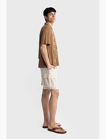 Camicia da uomo in popeline di cotone ricamata a maniche corte giesto