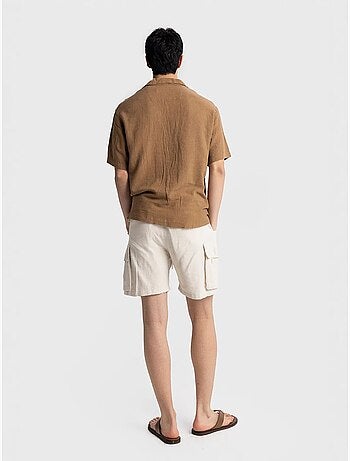 Camicia da uomo in popeline di cotone ricamata a maniche corte giesto