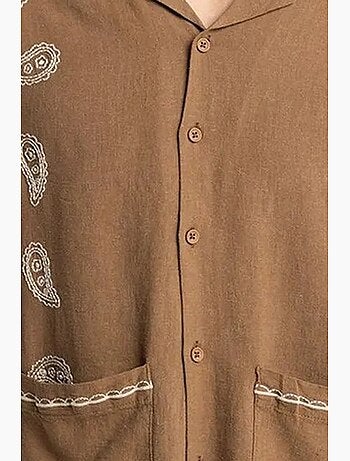 Camicia da uomo in popeline di cotone ricamata a maniche corte giesto