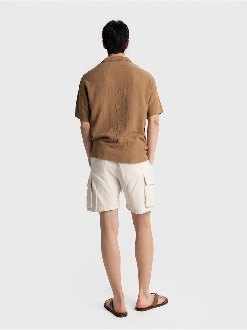 Camicia da uomo in popeline di cotone ricamata a maniche corte giesto Cammello - Kiabi