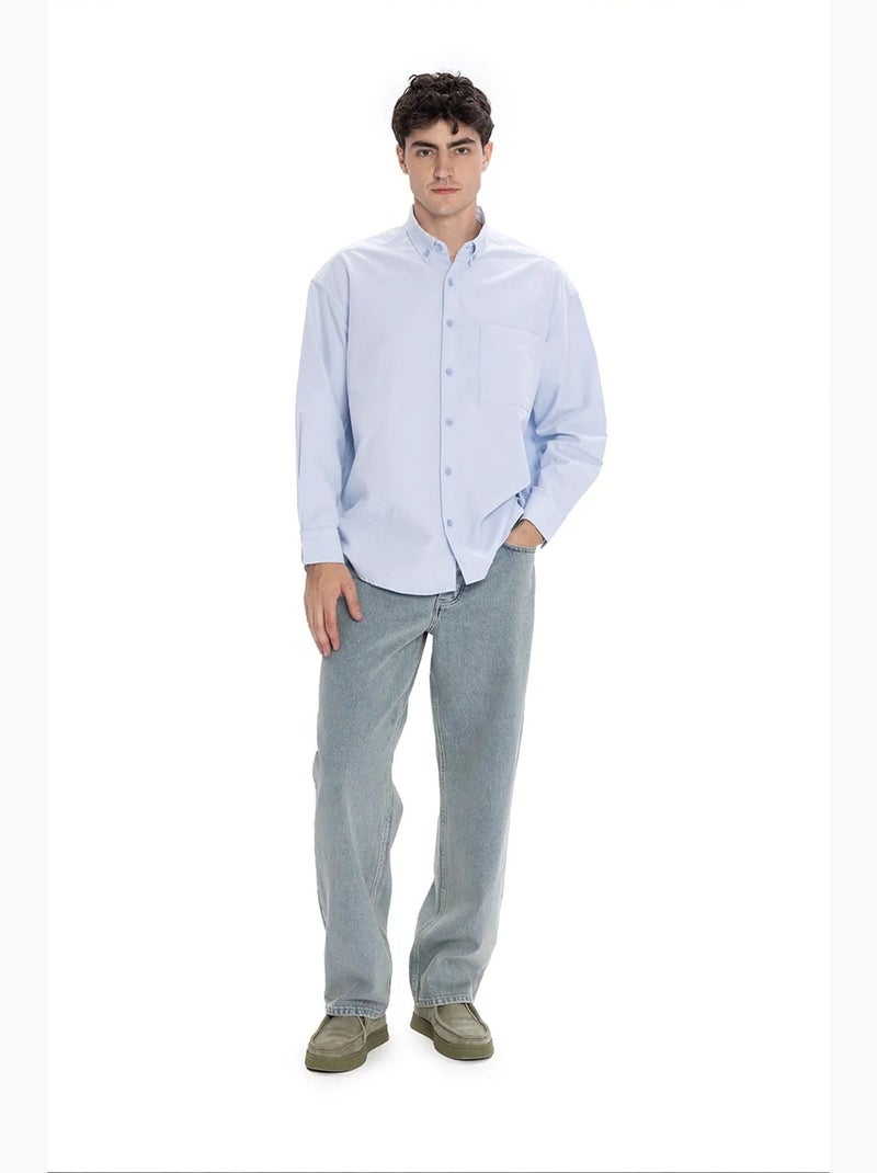 Camicia da uomo in popeline di cotone testurizzato giesto Blu cielo - Kiabi