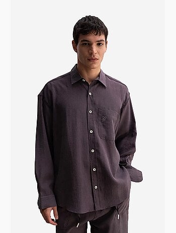 Camicia da uomo oversize a maniche lunghe con taschino giesto