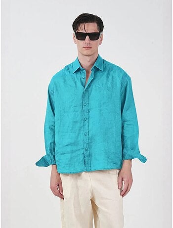 Camicia da uomo oversize in lino a maniche lunghe giesto