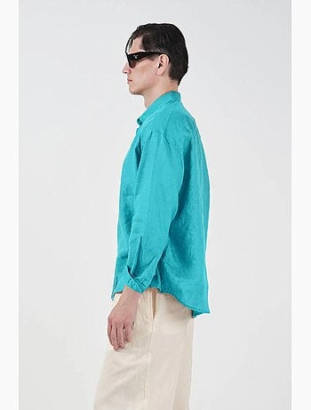 Camicia da uomo oversize in lino a maniche lunghe giesto