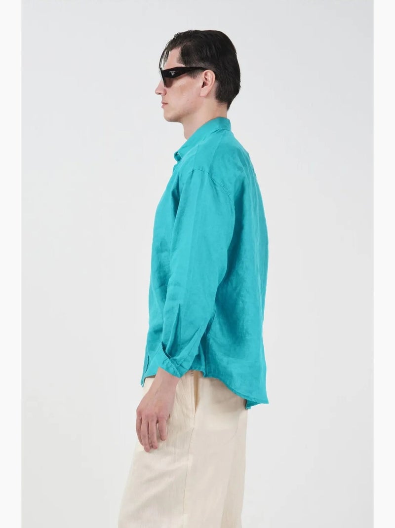 Camicia da uomo oversize in lino a maniche lunghe giesto Turchese - Kiabi