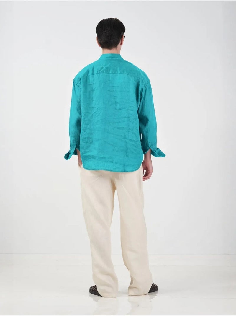 Camicia da uomo oversize in lino a maniche lunghe giesto Turchese - Kiabi