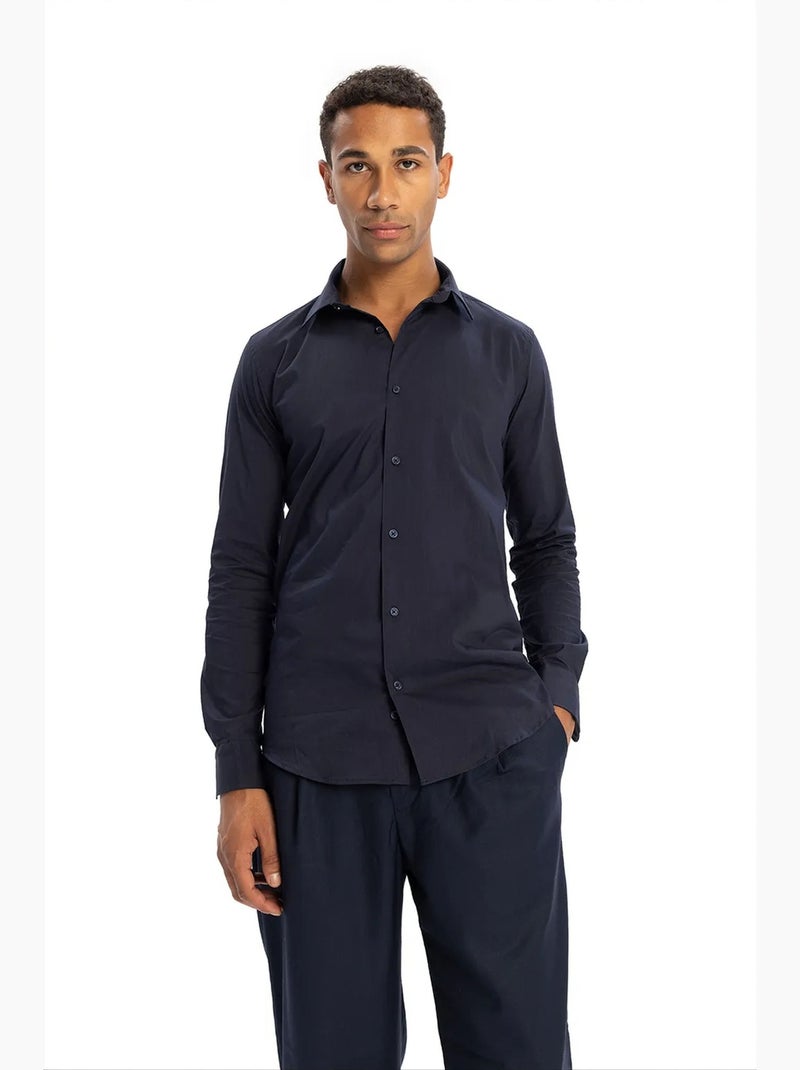 Camicia da uomo slim fit in popeline di cotone giesto Blu marino - Kiabi