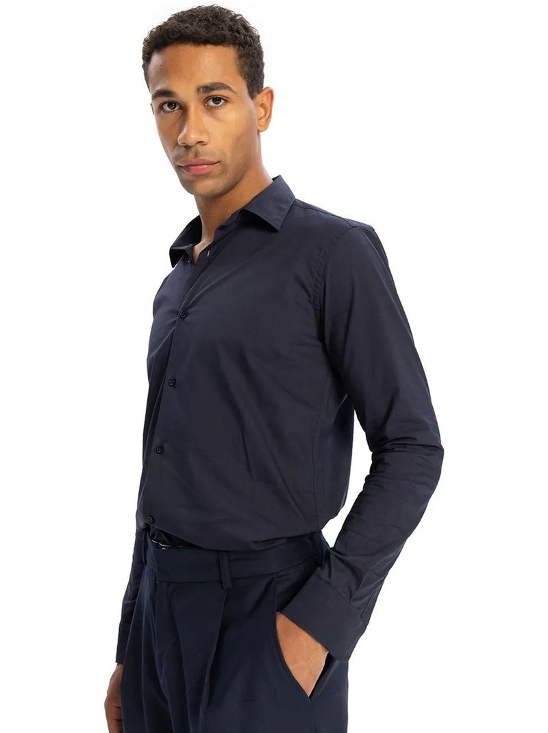 Camicia da uomo slim fit in popeline di cotone giesto Blu marino - Kiabi