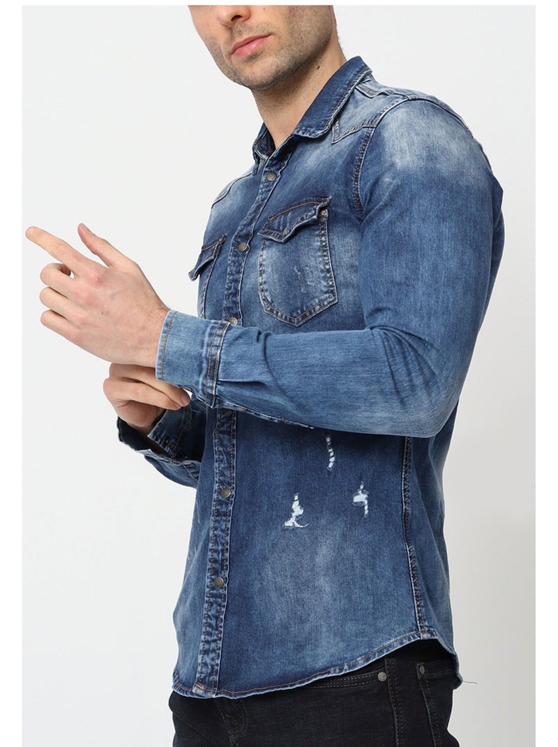 Camicia di jeans slim fit Kebello Blu - Kiabi