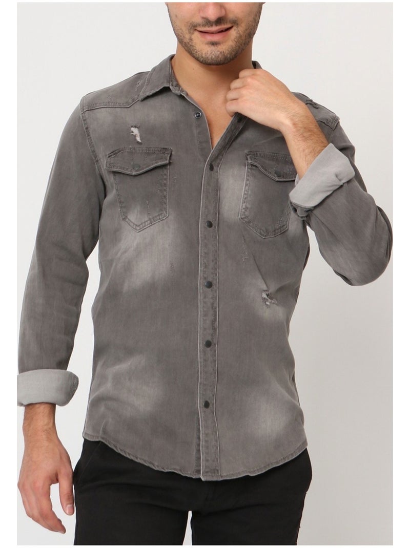 Camicia di jeans slim fit Kebello Grigio - Kiabi