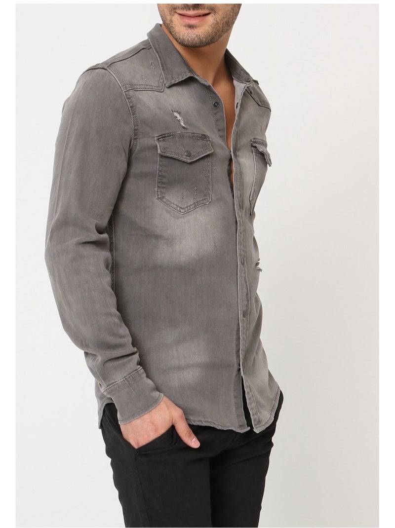 Camicia di jeans slim fit Kebello Grigio - Kiabi