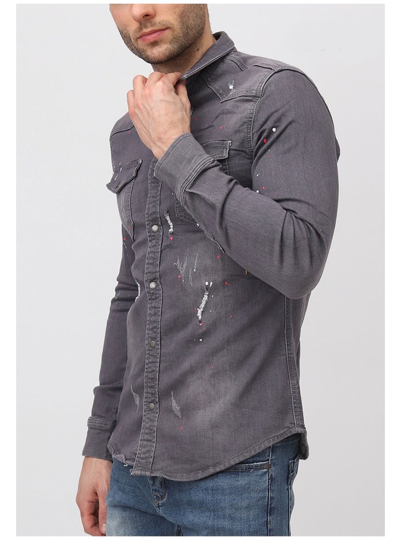 Camicia di jeans slim fit Kebello Grigio - Kiabi