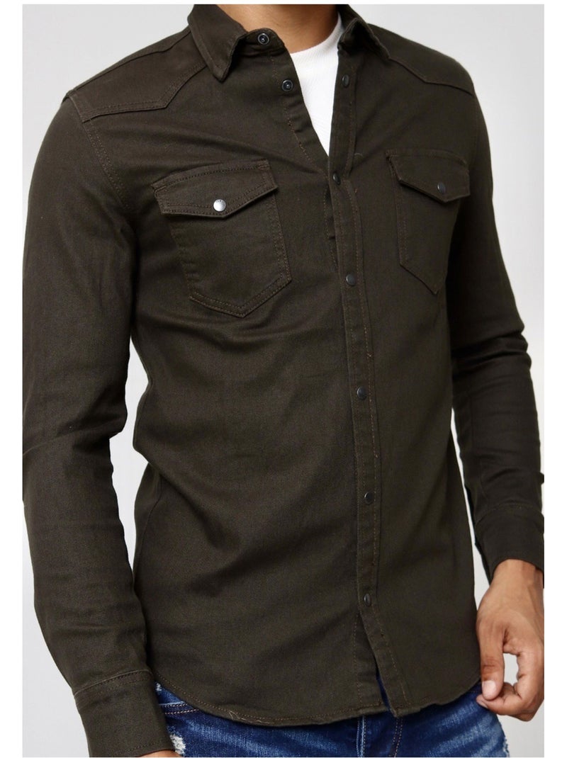 Camicia di jeans slim fit Kebello Marrone scuro - Kiabi