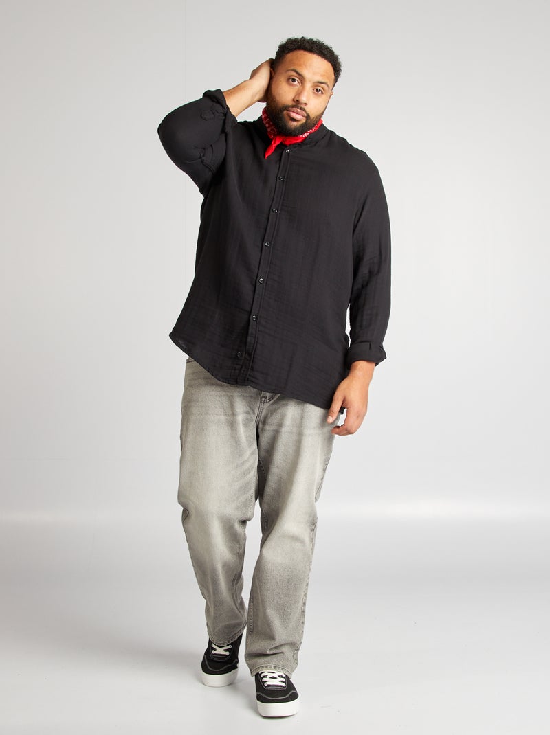 Camicia dobby con collo a camicia collo alla coreana nero - Kiabi