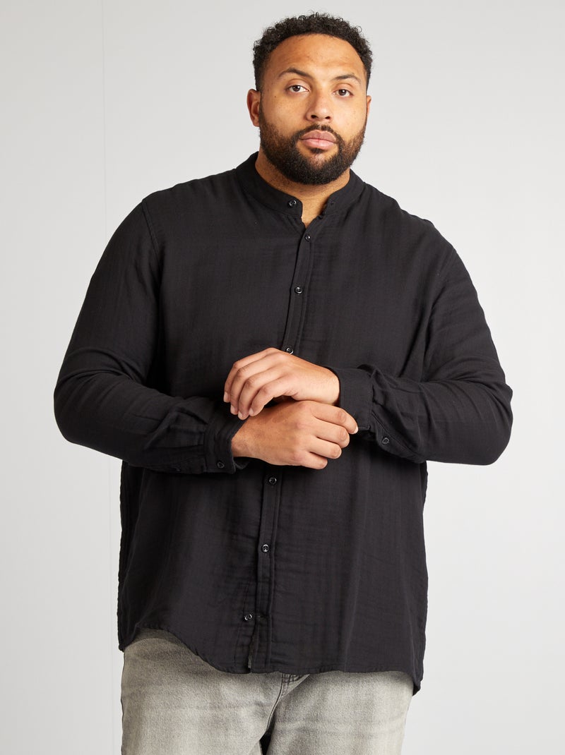 Camicia dobby con collo a camicia collo alla coreana nero - Kiabi