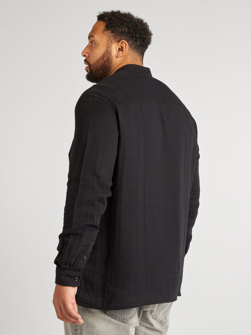 Camicia dobby con collo a camicia collo alla coreana nero - Kiabi