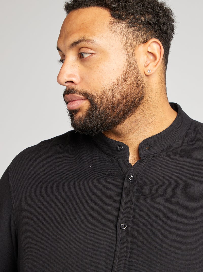 Camicia dobby con collo a camicia collo alla coreana nero - Kiabi