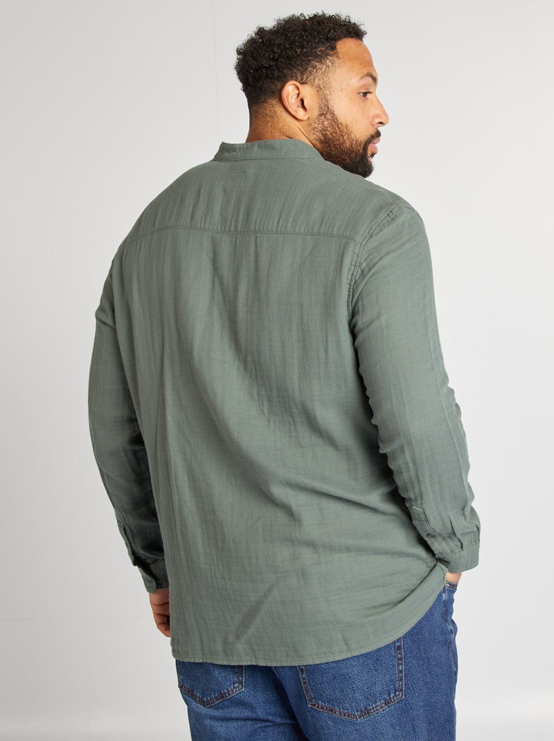 MU OEM alta qualità Waffle Henley camicia retrò manica lunga Amekaji tinta unita