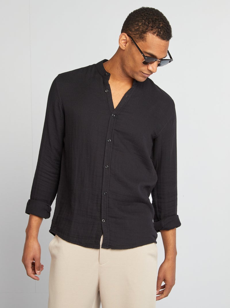 Camicia dobby taglio dritto scollo tondo nero - Kiabi