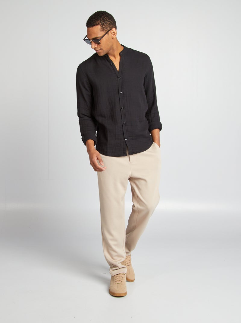 Camicia dobby taglio dritto scollo tondo nero - Kiabi