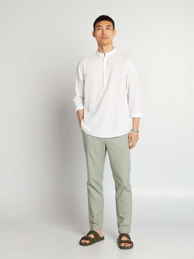 Camicia dritta con collo alla coreana in misto lino bianco - Kiabi