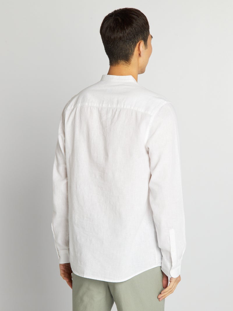 Camicia dritta con collo alla coreana in misto lino bianco - Kiabi