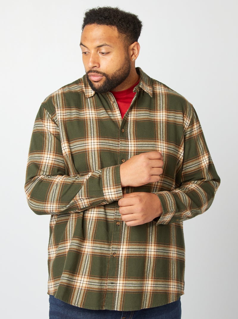 Camicia dritta in flanella a quadri KAKI - Kiabi