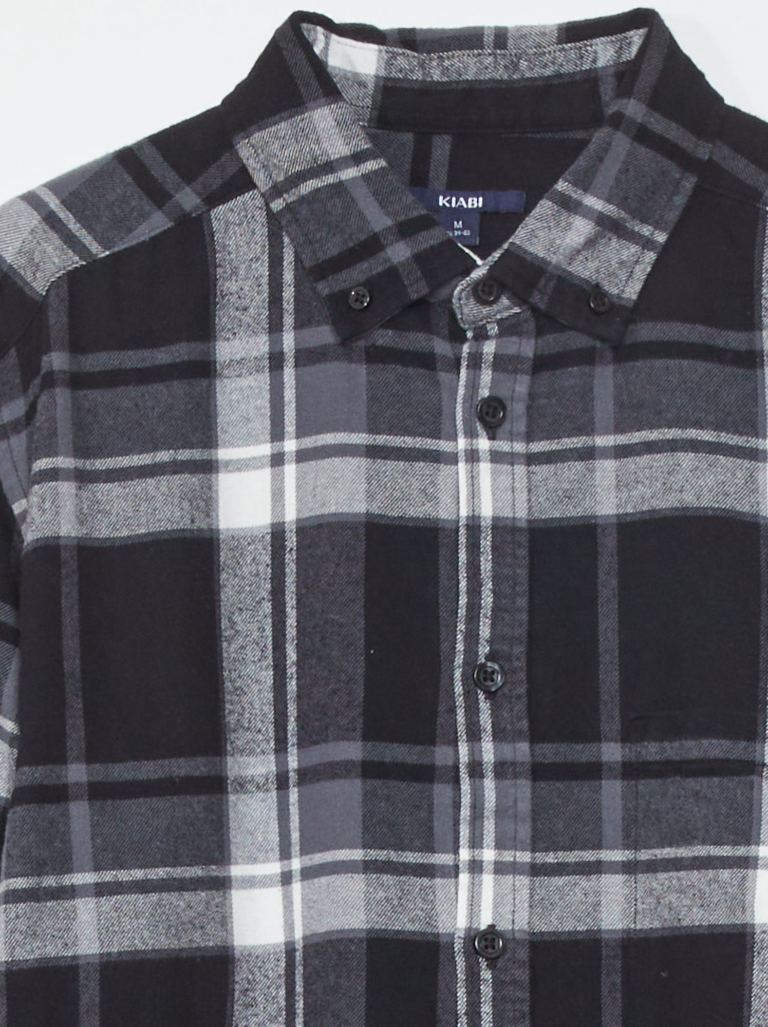 Camicia Uomo In Flanella Scozzese Cromoncent - Manica Lunga, Taglio Casual, Nero/Bianco, XL