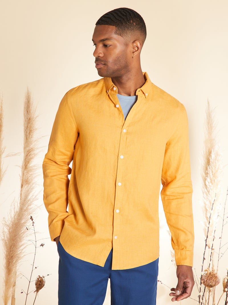 Camicia dritta in lino GIALLO - Kiabi