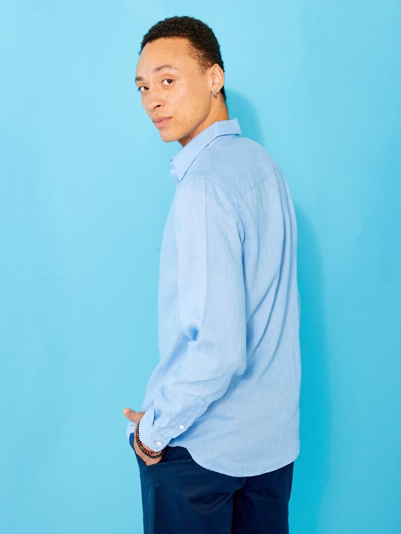 Camicia dritta in lino tinta unita BLU - Kiabi