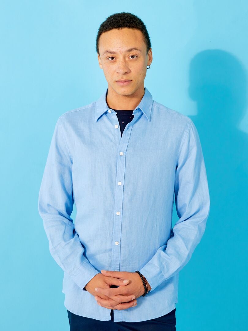 Camicia dritta in lino tinta unita BLU - Kiabi
