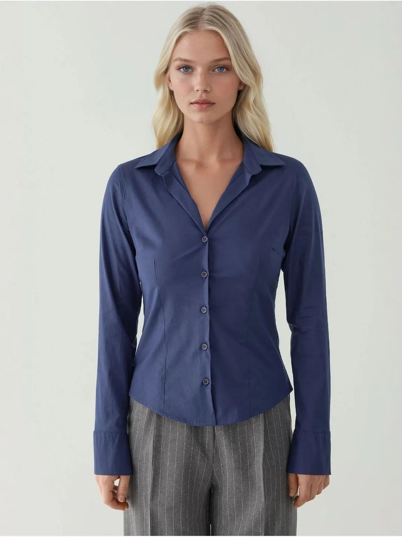 Camicia elegante a maniche lunghe con bottoni hiccup Blu marino - Kiabi