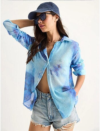 Camicia estiva in maglia regolare con stampa digitale a fantasia lucci