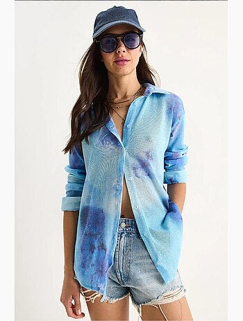 Camicia estiva in maglia regolare con stampa digitale a fantasia lucci