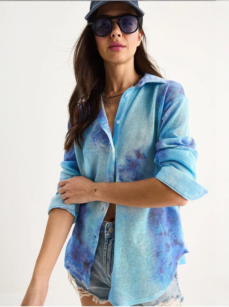 Camicia estiva in maglia regolare con stampa digitale a fantasia lucci Blu pastello - Kiabi