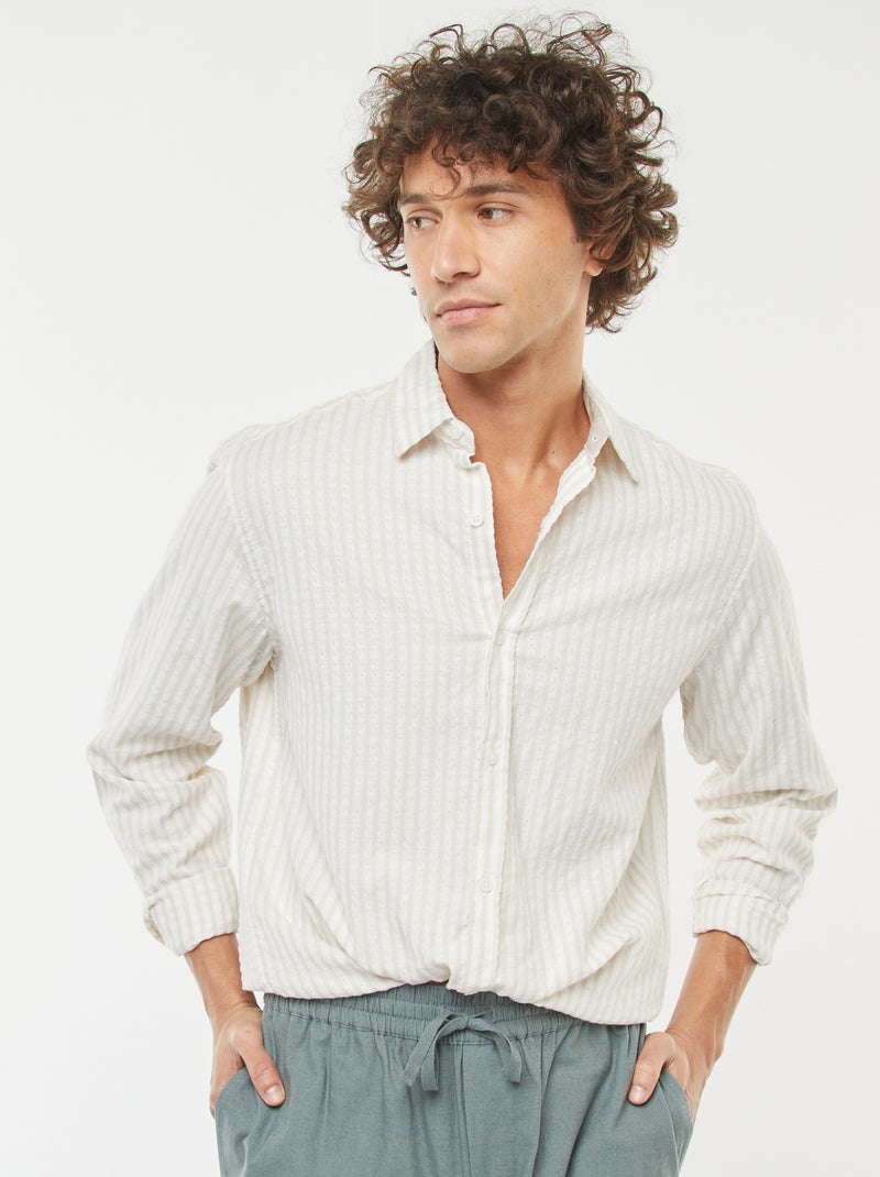 camicia fantasia taglio comodo a maniche lunghe Beige - Kiabi