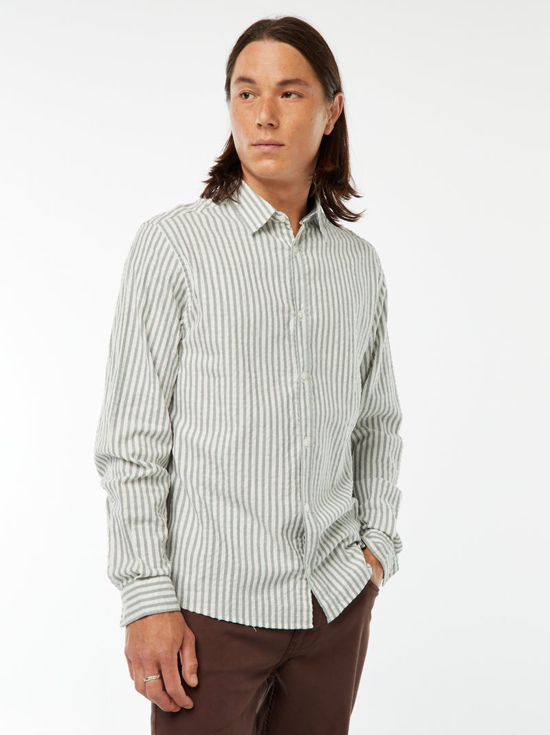 camicia fantasia taglio comodo a maniche lunghe Kaki - Kiabi