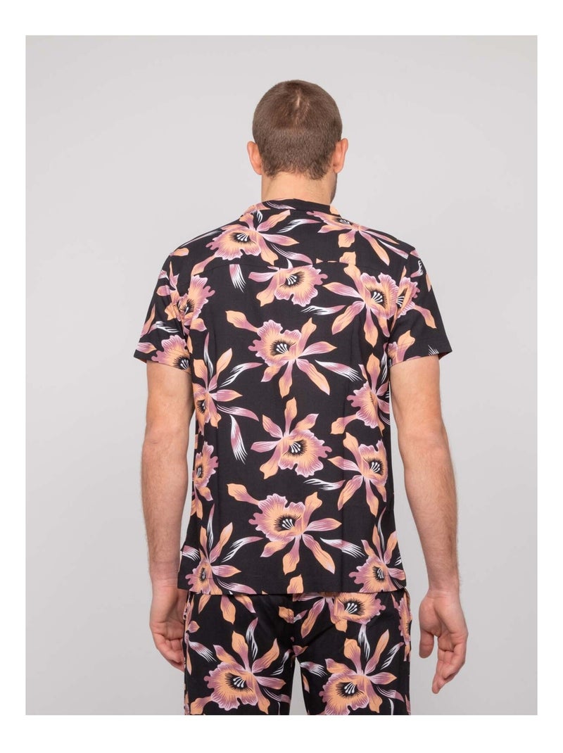 Camicia fluida a maniche corte con motivi DALIWAI Nero - Kiabi
