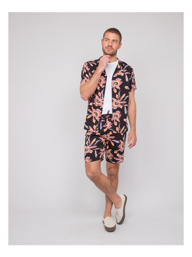 Camicia fluida a maniche corte con motivi DALIWAI Nero - Kiabi