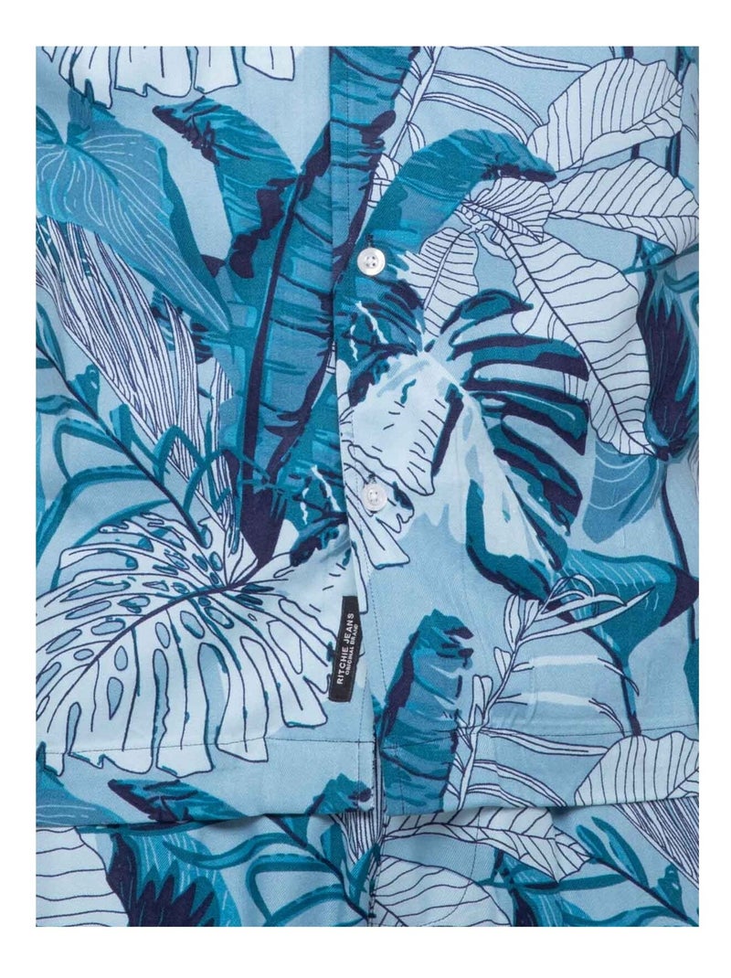 Camicia fluida a maniche corte con motivi DAMAULU Blu - Kiabi