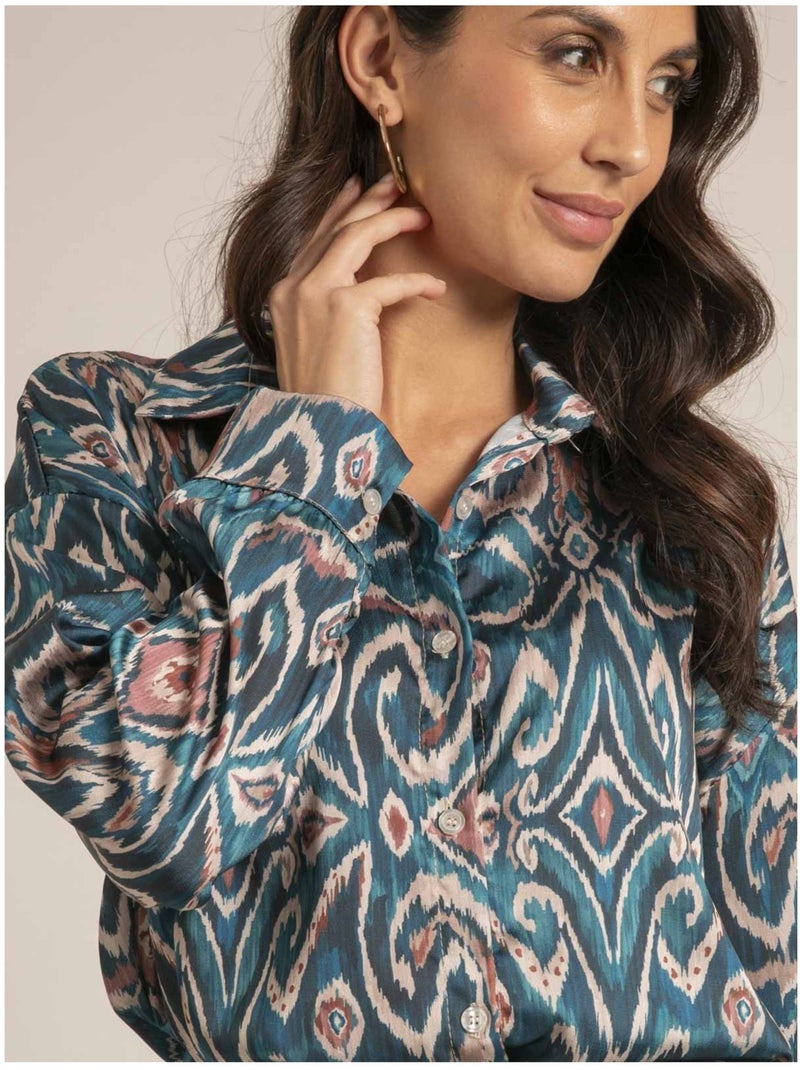 Camicia fluida a motivi OTILIE Blu pavone - Kiabi