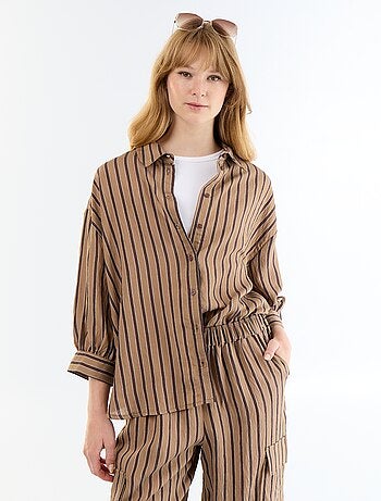 Camicia fluida a righe con maniche a palloncino