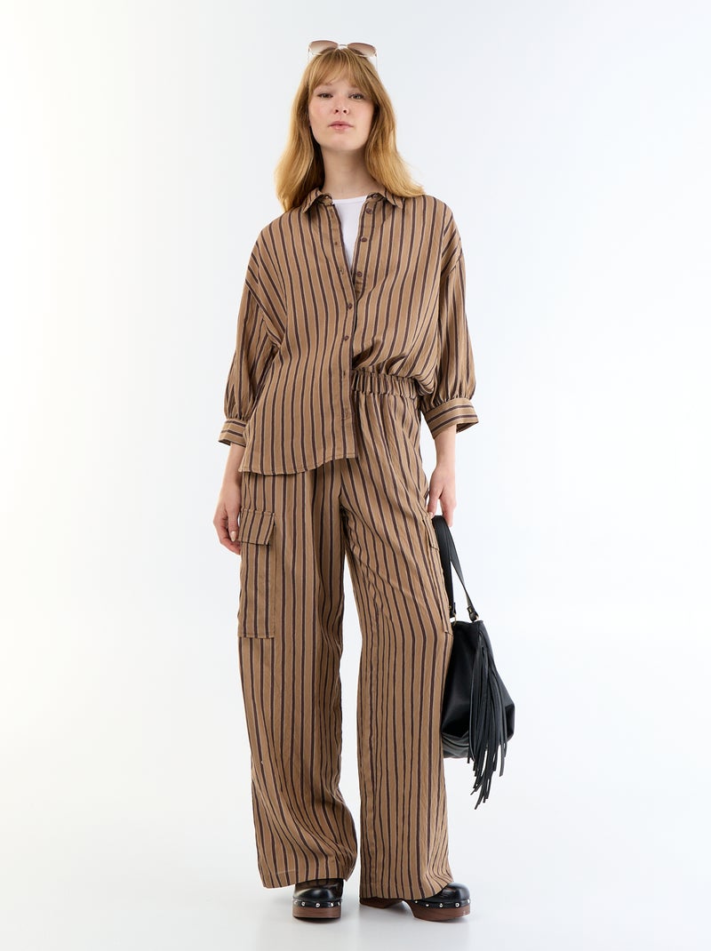 Camicia fluida a righe con maniche a palloncino Marrone scuro - Kiabi