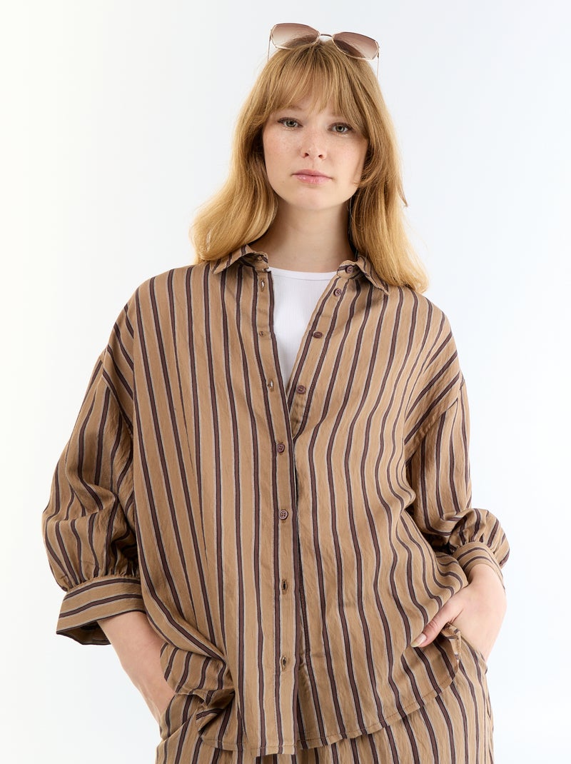 Camicia fluida a righe con maniche a palloncino Marrone scuro - Kiabi